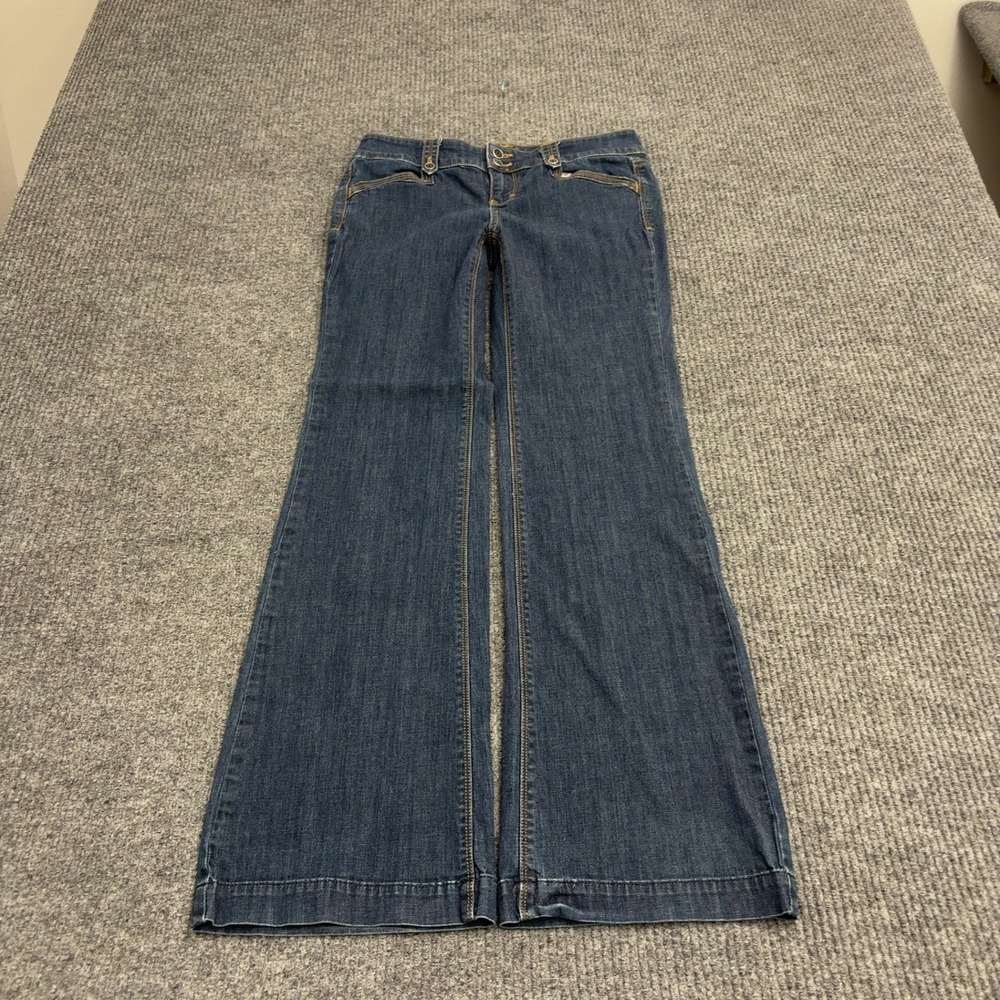 White House Black Market Jeans Womens 0 Blue Cotton Trouser Leg Flared Y2K Low